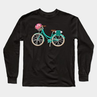 Turquoise bicycle and Peonies Long Sleeve T-Shirt